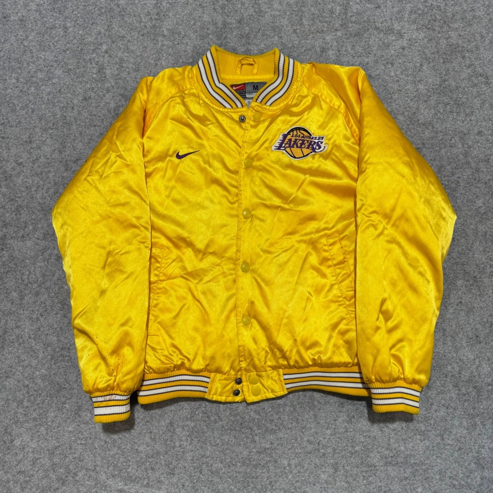 Nike Team Los Angeles Lakers Satin Varsity Jacket Kids Medium 12/14 Yellow NBA
